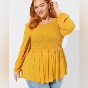 Torrid Women's Mustard Smocked Top 3X